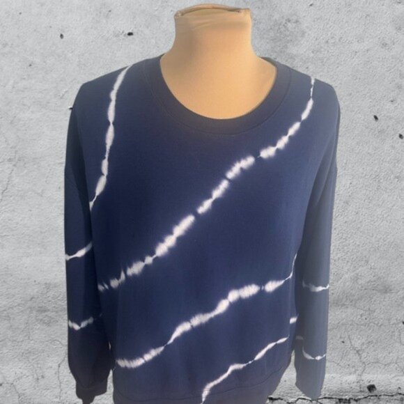 Athleta Tie Die Cropped Navy Blue Cotton Sweatshirt Size Small - Picture 1 of 5